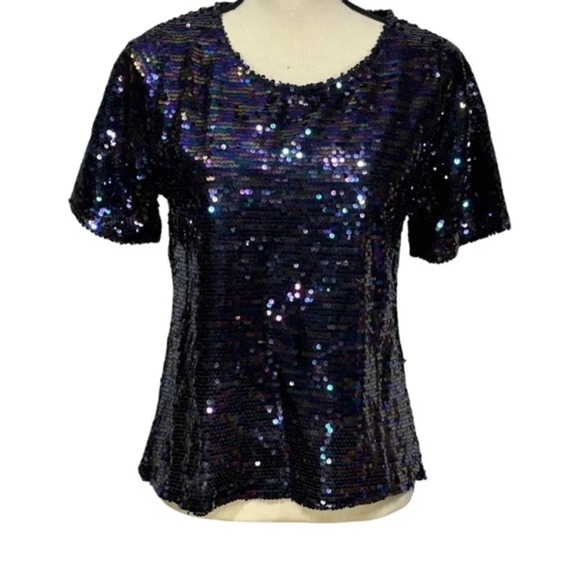 Lili Sidonio black Sequin Top NWT - Picture 1 of 4
